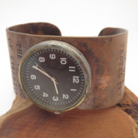 black faced watch w. hammered copper band